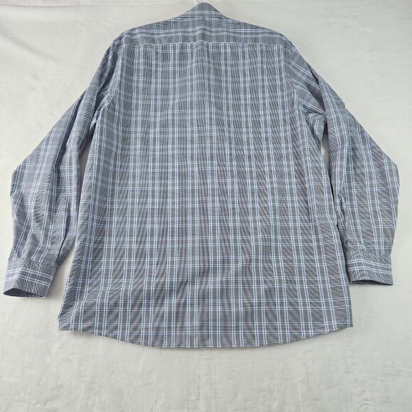 Michael Kors Non Iron Shirt Men's Sz L 16 34/35 White Blue Plaid Cotton - Picture 2 of 7